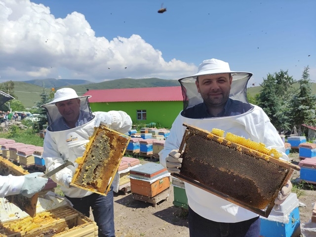 Milletvekili Koç, özel kıyafetleri giyip bal hasadına katıldı