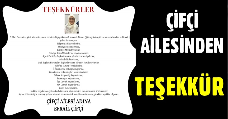 Çifçi Ailesi'nden Teşekkür