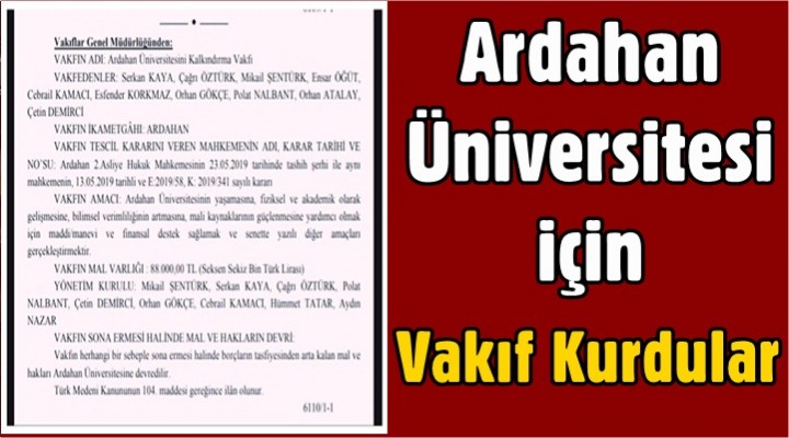 Ardahan Üniversitesi için Vakıf Kurdular